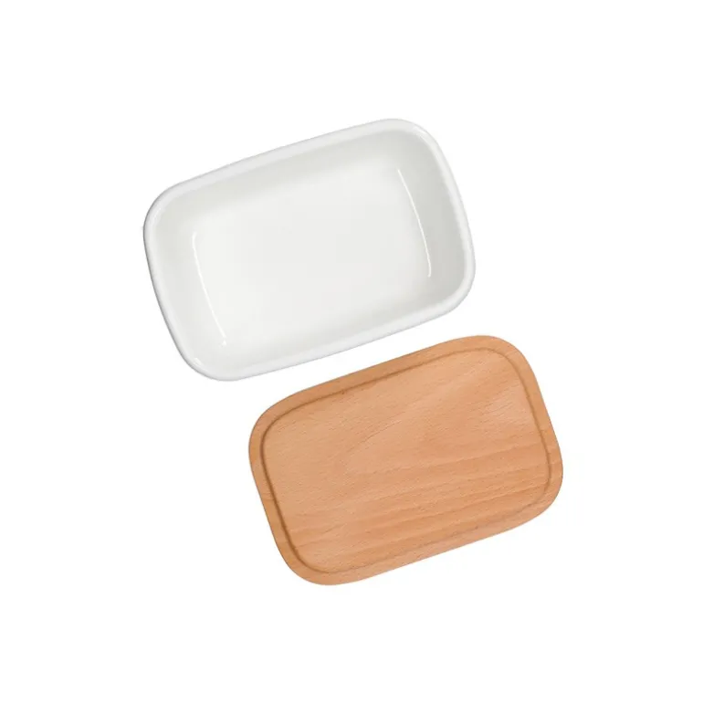 Beurrier émail avec couvercle bois Noiraudes 500ml - Mon Voisin Totor