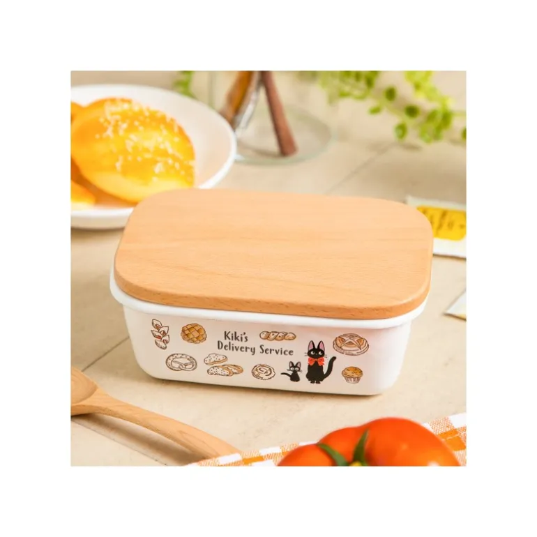 Beurrier émail avec couvercle bois Viennoiseries 500ml - Kiki la peti