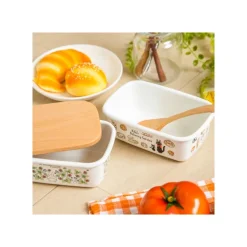 Beurrier émail avec couvercle bois Viennoiseries 500ml - Kiki la peti