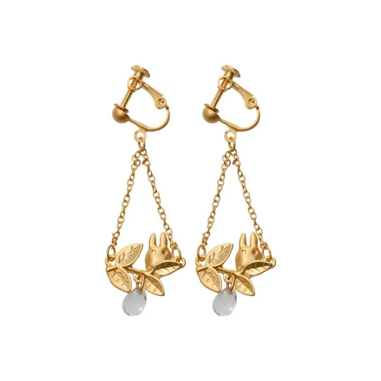 Bijou Boucle d’oreilles Clip Totoro Blanc Caché Dans Une Feuille - Mo