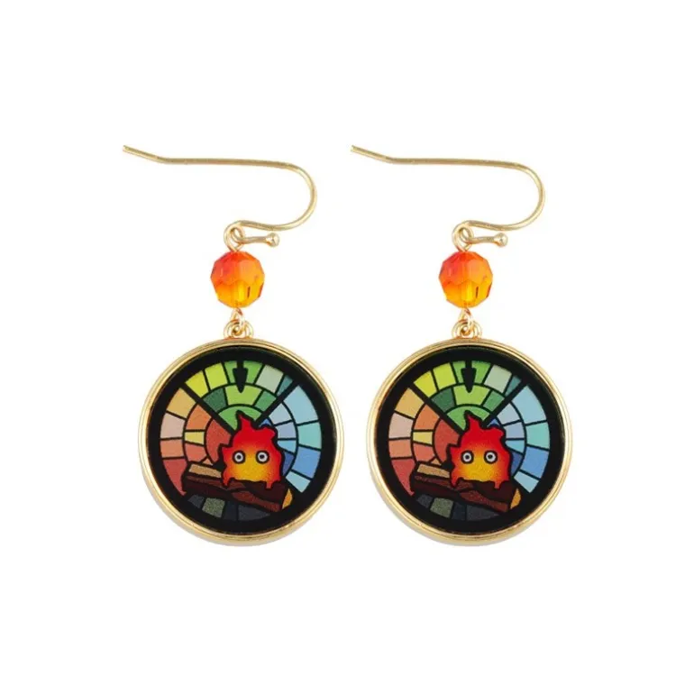 Bijou Boucles d’oreilles Calcifer Vitrail- Le Château ambulant