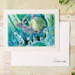 Carte de vœux aquarelle 24 x 15,8 cm Ashitaka dans la forêt  - Prince